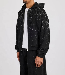 <b>Black</b> rhinestone <b>hoodie</b> men Oversized <b>zip</b> <b>up</b> <b>hoodie</b> Hip hop sweatshirt men Letter design <b>hoodie</b> - Product Image 3