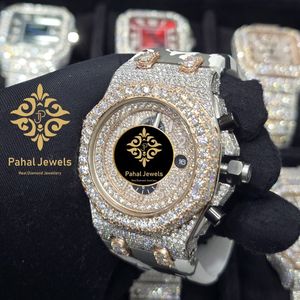 Montre à quartz pour homme Pahal Jewels en acier inoxydable 43 mm, chronographe analogique, chiffres romains, incrustée de diamants, bracelet déployant de luxe 20 mm - Product Image 4