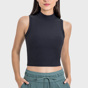 Top Corto de Punto Acanalado con Cuello Simulado, Venta al por Mayor, Moda de Alta Calidad, Básico sin Mangas, Transpirable, Casual, Blanco y Negro Liso para Mujer - Product Image 6