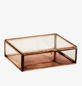 Glass Jewelry Box With <b>Mirror</b> Base And Metal Frame For Storage Display - Product Image 4
