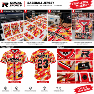 เสื้อเบสบอลและเสื้อเจอร์ซีย์พิมพ์ลายตามสั่ง ระบายอากาศได้ดี สำหรับผู้ชาย พิมพ์ลายดิจิทัล ชุดทีม ติดกระดุมด้านหน้า โพลีเอสเตอร์ 100% แห้งเร็ว - Product Image 5