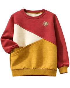 Sweat-shirt personnalisé pour femme en molleton doux, col rond, avec broderie, coloris rouge moutarde et colorblock, idéal pour l'hiver - Product Image 1