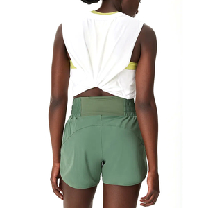 Shorts en tricot vert uni à taille haute pour femmes, taille élastique, séchage rapide, style décontracté, coupe régulière - Product Image 2