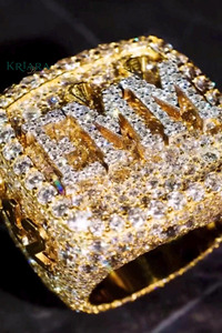 Anillo de cóctel de moissanita, plata 925, chapado en oro de 22k, engaste pavé, letra EMM, joyería hiphop para hombre - Product Image 2