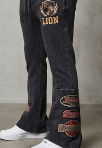 Survêtements vintage streetwear à capuche avec logo brodé personnalisé, effet délavé à l'acide, patchs usés et pantalons évasés à grande broderie - Product Image 5