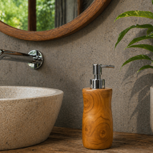 ARTERRA Premium Refillable Modern Teak Wood Soap <b>Dispenser</b> Stainless Steel <b>Pump</b> <b>Bottle</b> Waterproof Lotion Container - Product Image 6