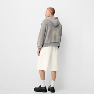2024 High Quality Custom High Gsm 100% Cotton Sun Faded Acid Wash cotton blended Oversized screen print Zip up Hoodies <b>for</b> Men - Product Image 5