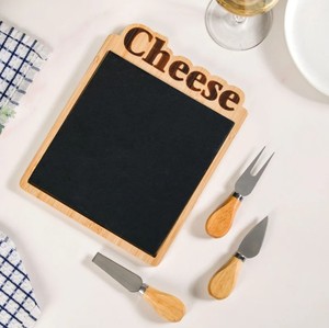 Wooden Cheese <b>Board</b> and Knife <b>Set</b> with Slate Serving Tray Stainless Steel Cheese Slicers Dishwasher Safe - Product Image 1