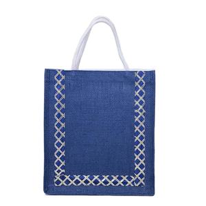 กระเป๋าชายหาดทรงถุงผ้าปอกระเจาลายเรขาคณิตออกแบบให้มีซิปรีไซเคิลและที่จับเชือกสำหรับอาหาร - Product Image 4