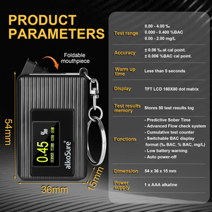 เครื่องตรวจจับแอลกอฮอล์ในลมหายใจดิจิตอลเซลล์เชื้อเพลิงใหม่พวงกุญแจ - Product Image 6