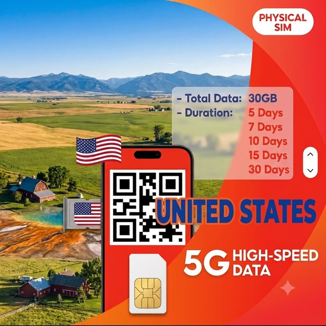 USA Prepaid SIM Card 30GB for 5 7 10 15 30 Days High-Speed 4G/5G Travel Data Physical SIM