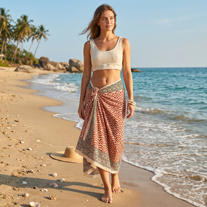 Paréo de plage sexy pour femme, imprimé à la main en Inde, 1 pièce, séchage rapide, anti-UV - Product Image 1