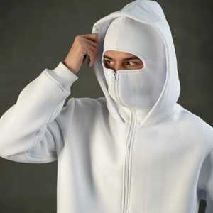 Sweat-shirt unisexe noir à capuche zippé, coupe oversize, décontracté, en molleton de coton tricoté, couleur unie, pour l'hiver, tendance, effet délavé - Product Image 4