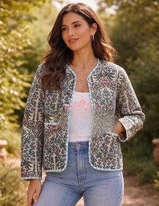 Chaqueta corta reversible de algodón indio tejida a mano para mujer, ideal para regalo. - Product Image 3