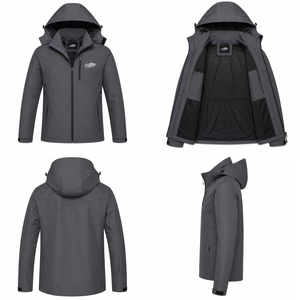 Veste imperméable à capuche pour homme, col montant, décontractée, pour l'extérieur, automne, polyester, fermeture éclair, coupe classique, couleur unie - Product Image 2