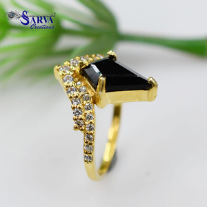Natural Black Onyx <b>Ring</b> 925 Sterling Silver Moissanite <b>Gold</b> Plated Elegant Classic Statement Engagement <b>Cocktail</b> <b>Ring</b> for Women - Product Image 3