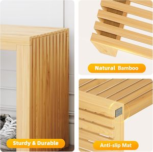 Natural Slatted Wooden Shower Bench <b>Stool</b> Waterproof Footrest Accent Side Table <b>For</b> <b>Bathroom</b> Home Hotel Decor Wholesale - Product Image 3
