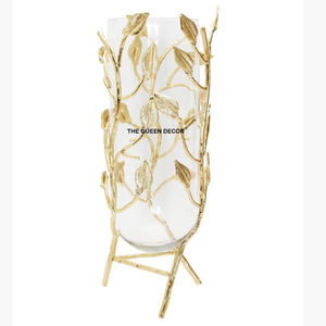 Ensemble de 3 vases à fleurs pour mariage, restaurant, hôtel, centre de table moyen, en aluminium et verre, forme ronde, plaqué or - Product Image 6