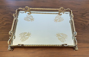 Rectangular Gold Plated <b>Mirror</b> <b>Tray</b> With Ornate Scroll Design Classic Style For Table Use - Product Image 4