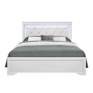 Letto King Size Bianco con Illuminazione LED e Testiera Imbottita Stile Shaker - Product Image 1