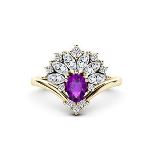 Anillo de Compromiso de Plata de Ley 925 con Amatista Natural Púrpura en Corte Pera, Joyería de Moda, Precio al por Mayor - Product Image 1