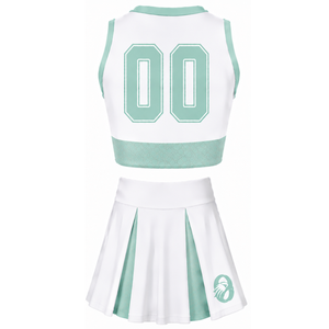 Ensemble d'uniformes de cheerleading sublimés blancs et vert menthe sans manches – Haut et jupe athlétiques pour équipe – Tenue de sport pour entraînement et performance - Product Image 2