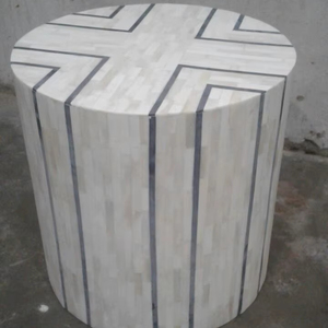 โต๊ะข้าง/เก้าอี้ทรงสูงลายดอกไม้ฝังกระดูกงาช้างคุณภาพสูง สีน้ำเงินกรมท่า ดีไซน์ทันสมัย นิยมมากที่สุดสำหรับห้องนั่งเล่น งานฝีมือจากวัสดุธรรมชาติ - Product Image 1