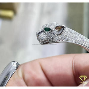 Luxury Panther Head <b>Bangle</b> for Women in 925 Sterling <b>Silver</b> Fully Iced Out with Sparkling Moissanite Diamonds - Product Image 4