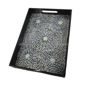 Bandeja con incrustaciones de madreperla Rectangular étnica, bandeja de madera hecha a mano con patrón Tribal para decoración Cultural, regalos de bodas - Product Image 5