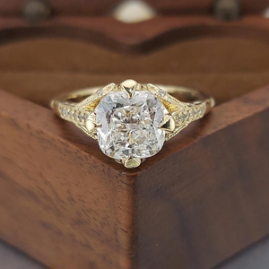 Luxury Yellow Gold Cushion Cut Diamond Engagement <b>Ring</b> Natural GIA Certified Classic Style <b>Solitaire</b> with Side Diamonds - Product Image 1