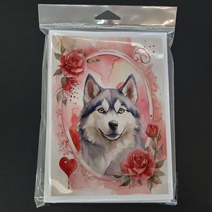 Husky sibérien Valentine Roses A7 taille 5x7 cartes vierges paquet de 8 cartes de voeux fantaisistes avec enveloppes - Product Image 3