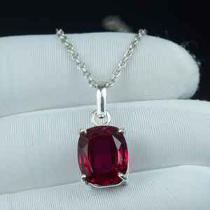 Pendentif en rubis rouge taille coussin 18 carats, en argent sterling 925, bijoux fins, cadeau tendance pour femme, collier en rubis - Product Image 5