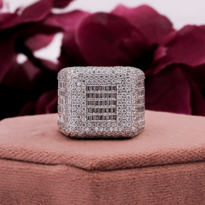 Luxury 925 <b>Sterling</b> <b>Silver</b> Moissanite Wide Band <b>Ring</b> with Round & Baguette Cut Stones Multi-Row Pave Diamond Style <b>Ring</b> for <b>Men</b> - Product Image 5