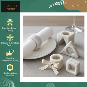 Latest Stock Arrival Geometric <b>White</b> Marble Eco-Friendly Durable Napkin Rings Set Handcrafted <b>Table</b> Decor for Weddings <b>Dining</b> - Product Image 3