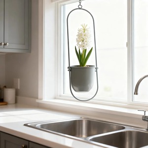 Pot de fleurs suspendu minimaliste en béton avec sangle en corde pour une utilisation intérieure et extérieure - Product Image 4