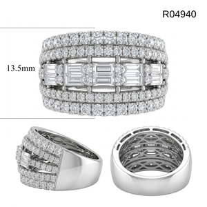 Fast Delivery Jewellery Skillful High Quality 18k Solid White Gold Real Diamond Baguette Big Cluster Engagement Wedding Party - Product Image 6