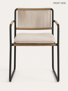 Silla de Exterior Ligera, Ecológica y Minimalista de Diseño Moderno con Respaldo de Ratán, Asiento con Estructura de Acero y Cojín Beige Cómodo - Product Image 2