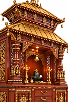 Mandir Pagode Népalaise Sculptée à la Main Inspirée de Pashupatinath, Armoire Traditionnelle en Bois pour Salle de Prière, Autel Décoratif Sculpté à la Main