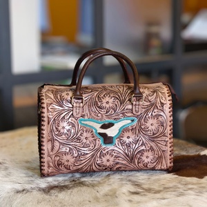 Nouveaux sacs à main en cuir de vachette véritable, faits à la main, avec un design floral en relief, style japonais, qualité supérieure pour femmes - Product Image 1