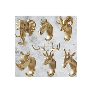 Nautical Brass Wall Hook 6 Pack Creative Animal Head Hooks/Single Wall Mounted for Coat Bag Towel Key Wall Hook Hanging Coats