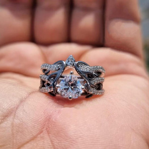 Bague de fiançailles en moissanite taillée en cœur avec motif bois de cerf, la meilleure bague d'anniversaire pour femme, bijoux en argent sterling 925 pour cadeaux - Product Image 1
