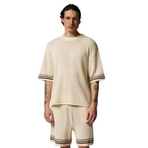 T-shirt en maille crochetée pour homme, manches courtes, en coton texturé, haut respirant décontracté pour l'été, style streetwear, vente en gros, fournisseur d'usine OEM - Product Image 6