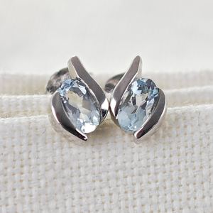 Sterling Silver Aquamarine <b>Earrings</b> <b>Blue</b> <b>Studs</b> March Birthstone Jewelry For Women - Product Image 1