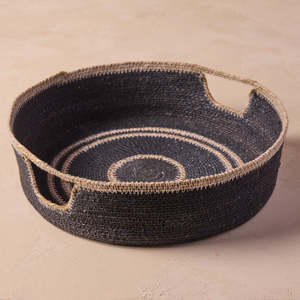 Handwoven Black Braided Seagrass <b>Tray</b> Round Handle Basket Handmade Sustainable <b>Serving</b> <b>Tray</b> Wholesale Bulk Supplier Table Decor - Product Image 1
