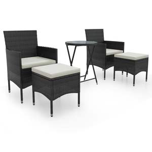 Ensemble bistrot de jardin en rotin noir 2 places, mobilier d'extérieur au design contemporain, structure métallique avec coussins - Product Image 4