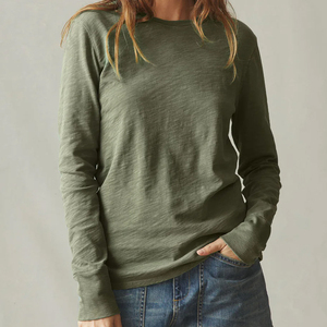 เสื้อยืดลำลองคอกลมแขนยาวทรงเข้ารูปสำหรับผู้หญิง ผ้าฝ้าย 100% ประดับกระดุม - Product Image 5