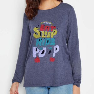 เสื้อยืดคอกลมแขนสั้นพิมพ์ลายกลิตเตอร์สำหรับผู้หญิง ลาย Eat Sleep Ride Poop สวมใส่สบายทรงหลวม ผ้าฝ้าย 100% ระบายอากาศได้ดี เหมาะสำหรับฤดูร้อน แบบถัก - Product Image 3