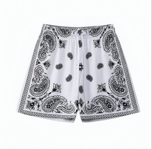 Pantalones Cortos Deportivos Personalizados para Hombre, con Estampado Paisley Blanco, Cintura Elástica, Transpirables, de Malla - Product Image 1