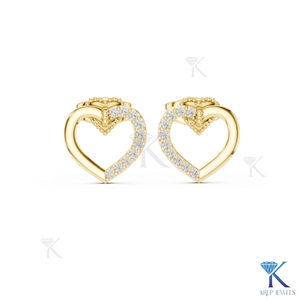 Boucles d'oreilles clous cœur ouvert en diamant de laboratoire, détail demi-pavé et milgrain, or massif 14K/18K, bijoux pour femme, cadeau de mariage romantique - Product Image 4