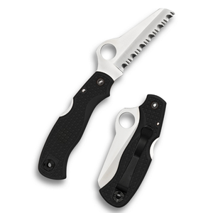 Cuchillos Plegables con Mango Texturizado Negro, Hoja Dentada Plateada, Orificio de Apertura Ovalado y Clip de Bolsillo para Camping y Uso General - Product Image 2